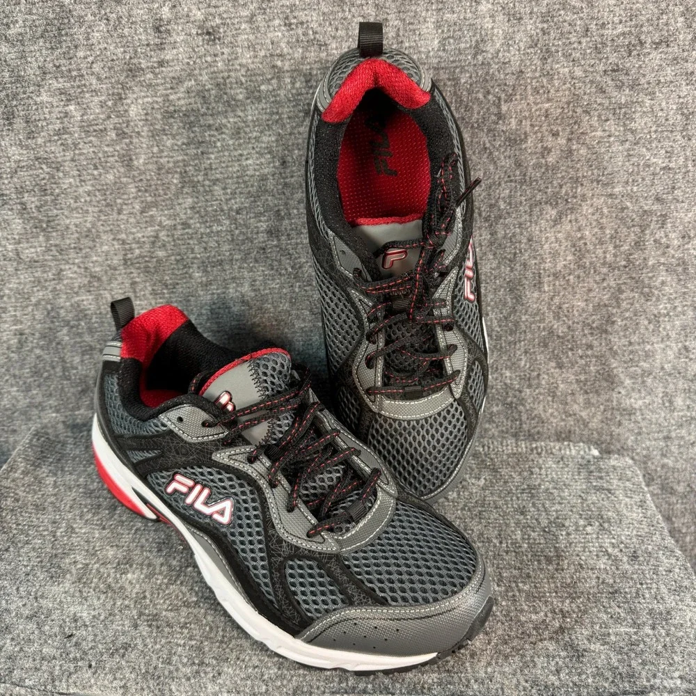Fila Mens Running Shoes Gray Black Red Mesh Athletic Sneakers 10EEEE